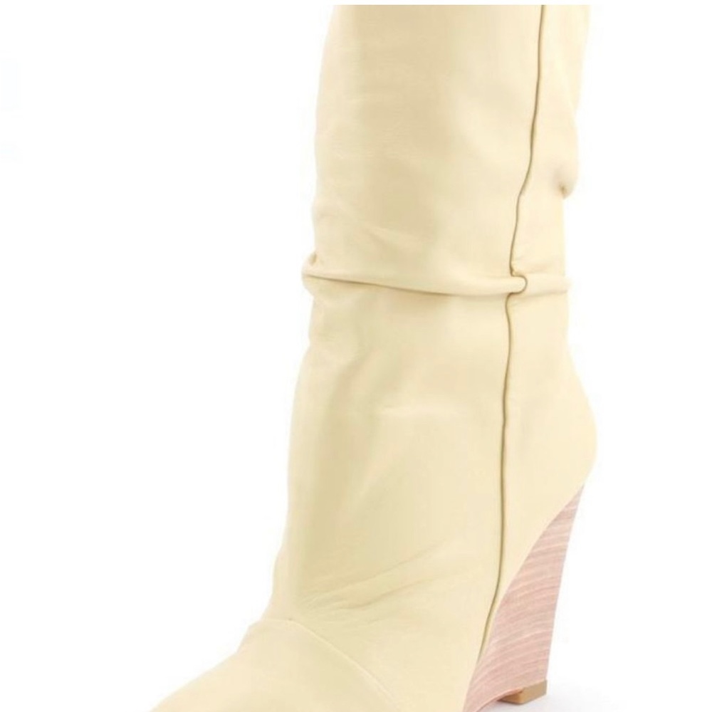 Plomo Dominique Boot Sand Ankle Bootie Fold over pointed toe Wedge Cream Beige